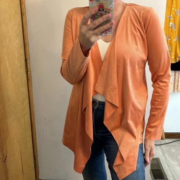 Soft Surroundings Peach Microsuede Open Front Draped Blazer - Picture 9 of 13